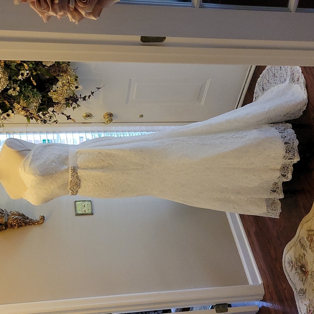 HUICHENGYAO white strapless lace mermaid wedding gown drawstring closure  16 New